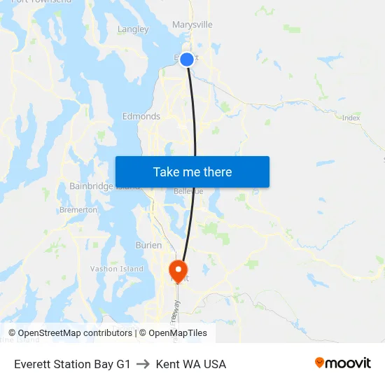 Everett Station Bay G1 to Kent WA USA map
