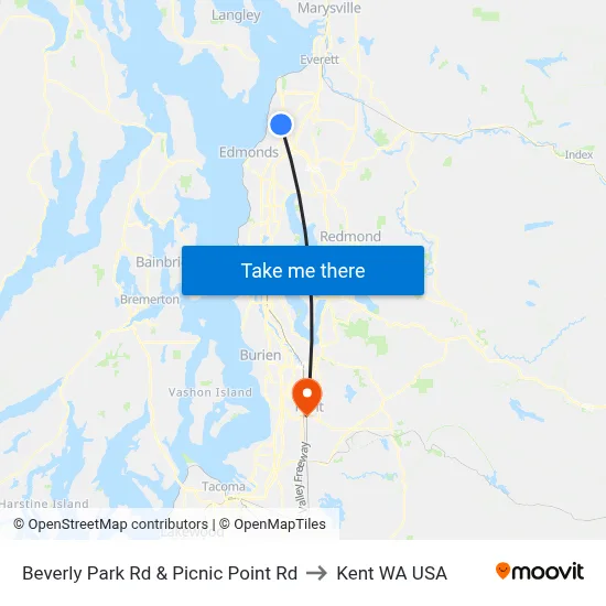 Beverly Park Rd & Picnic Point Rd to Kent WA USA map