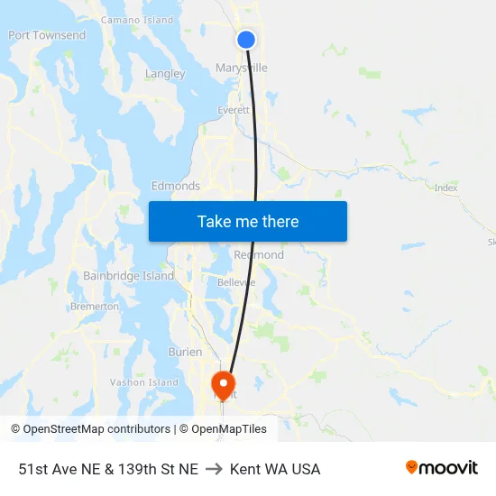 51st Ave NE & 139th St NE to Kent WA USA map