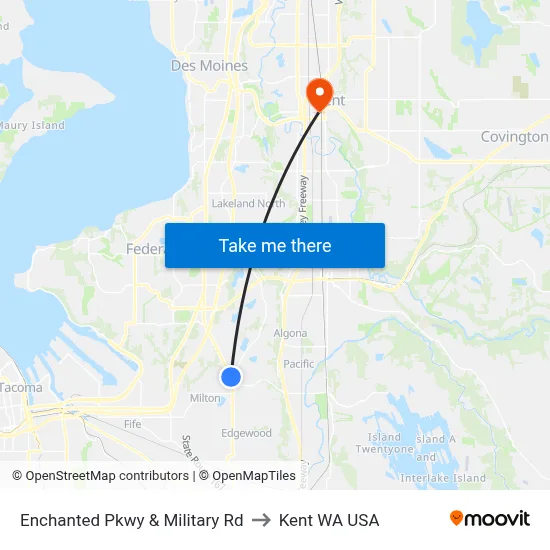 Enchanted Pkwy & Military Rd to Kent WA USA map