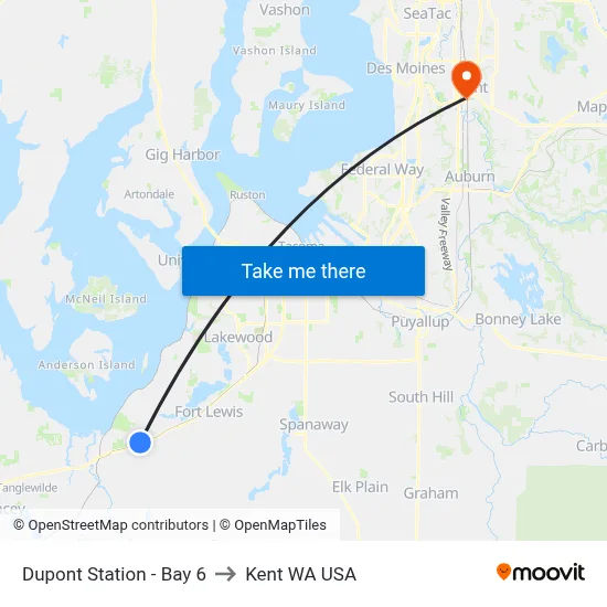 Dupont Station - Bay 6 to Kent WA USA map