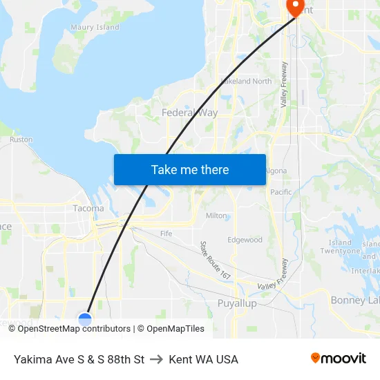 Yakima Ave S & S 88th St to Kent WA USA map