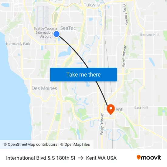 International Blvd & S 180th St to Kent WA USA map