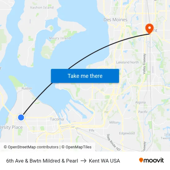 6th Ave & Bwtn Mildred & Pearl to Kent WA USA map