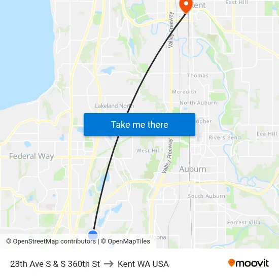 28th Ave S & S 360th St to Kent WA USA map