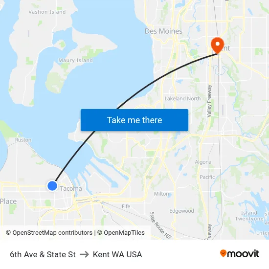 6th Ave & State St to Kent WA USA map