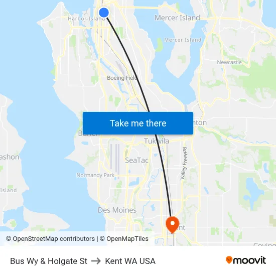 Bus Wy & Holgate St to Kent WA USA map