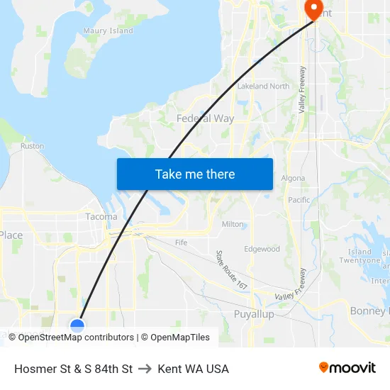 Hosmer St & S 84th St to Kent WA USA map