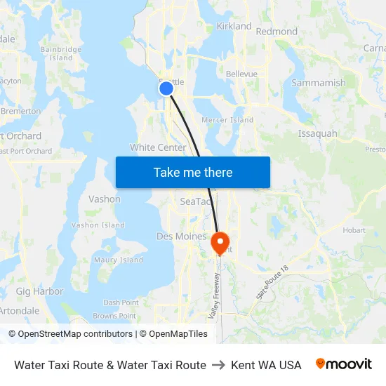 Water Taxi Route & Water Taxi Route to Kent WA USA map