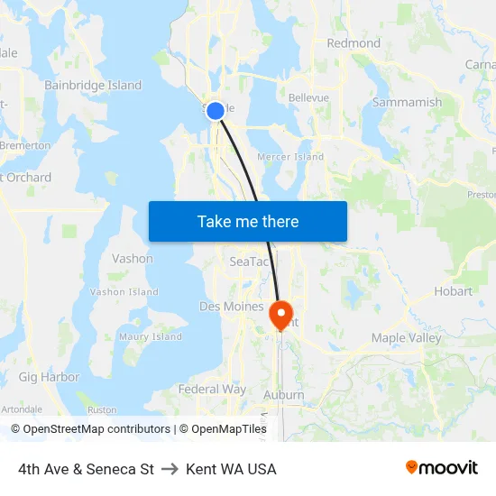 4th Ave & Seneca St to Kent WA USA map