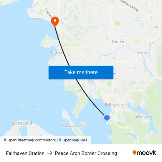 Fairhaven Station to Peace Arch Border Crossing map