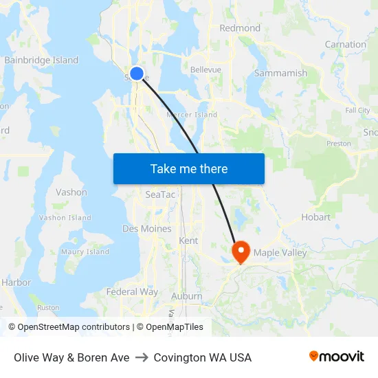 Olive Way & Boren Ave to Covington WA USA map
