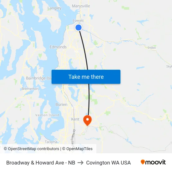 Broadway & Howard Ave - NB to Covington WA USA map