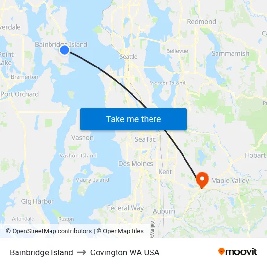 Bainbridge Island to Covington WA USA map