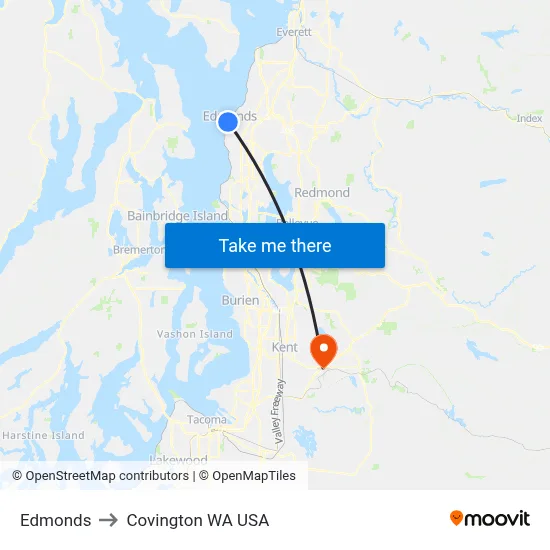 Edmonds to Covington WA USA map