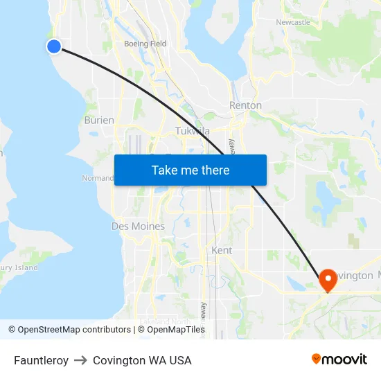 Fauntleroy to Covington WA USA map