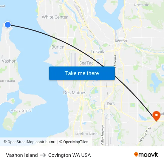Vashon Island to Covington WA USA map