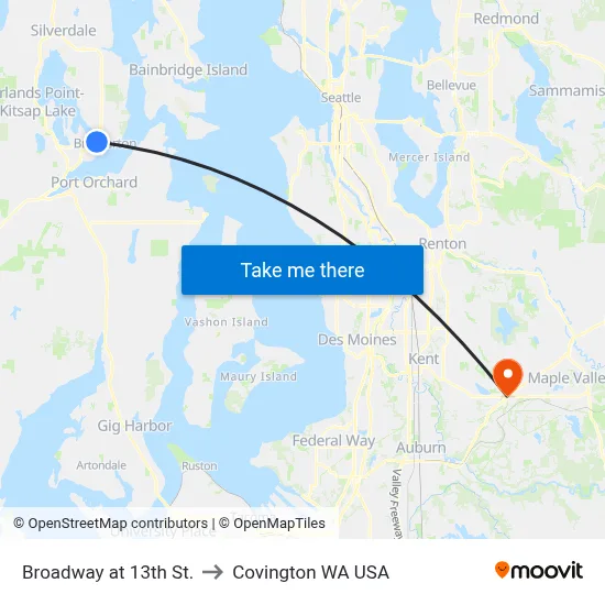 Broadway at 13th St. to Covington WA USA map