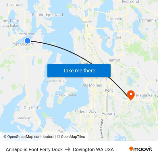 Annapolis Foot Ferry Dock to Covington WA USA map