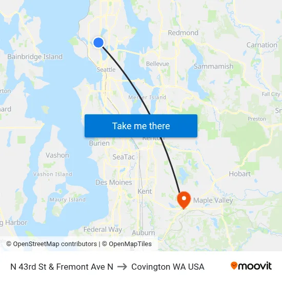N 43rd St & Fremont Ave N to Covington WA USA map