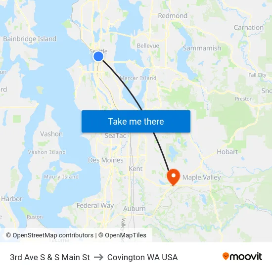 3rd Ave S & S Main St to Covington WA USA map