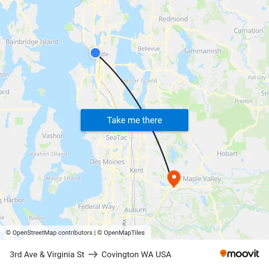 3rd Ave & Virginia St to Covington WA USA map