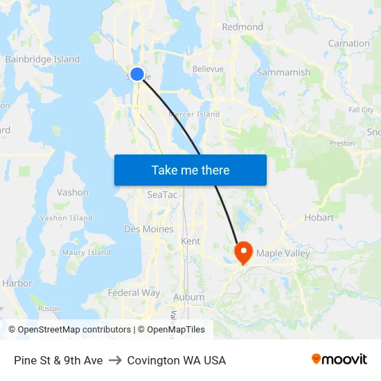 Pine St & 9th Ave to Covington WA USA map