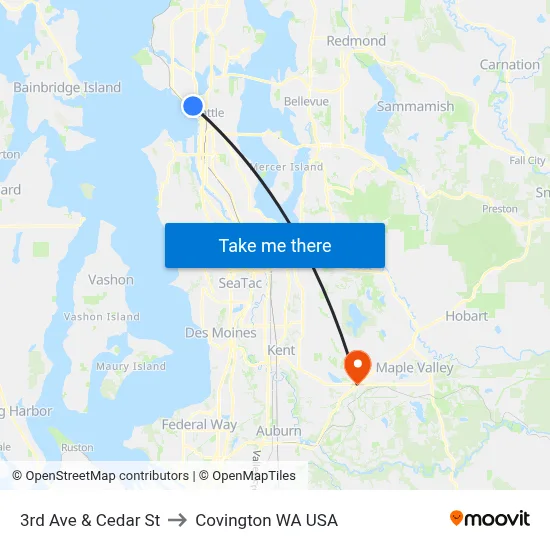 3rd Ave & Cedar St to Covington WA USA map
