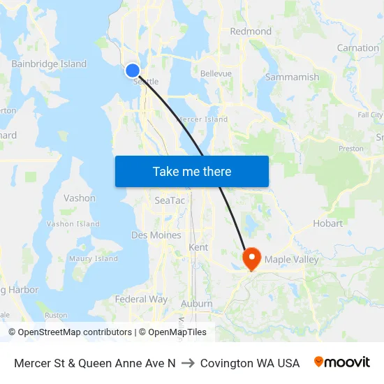 Mercer St & Queen Anne Ave N to Covington WA USA map
