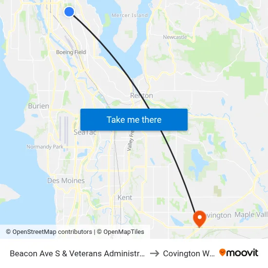 Beacon Ave S & Veterans Administration Hospital to Covington WA USA map