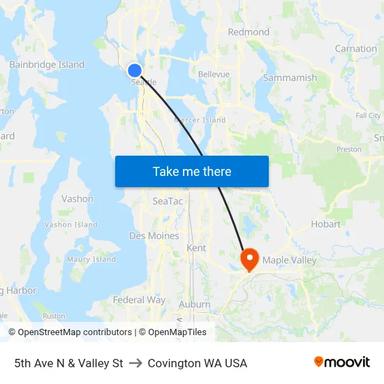 5th Ave N & Valley St to Covington WA USA map