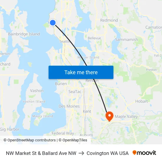 NW Market St & Ballard Ave NW to Covington WA USA map