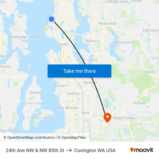 24th Ave NW & NW 85th St to Covington WA USA map