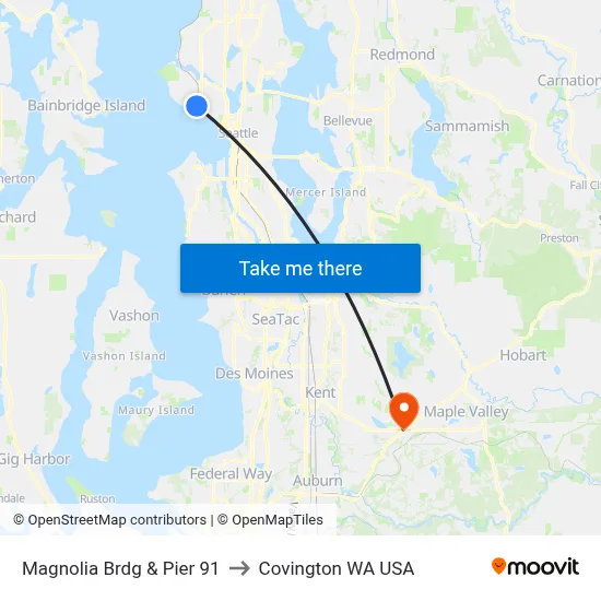 Magnolia Brdg & Pier 91 to Covington WA USA map
