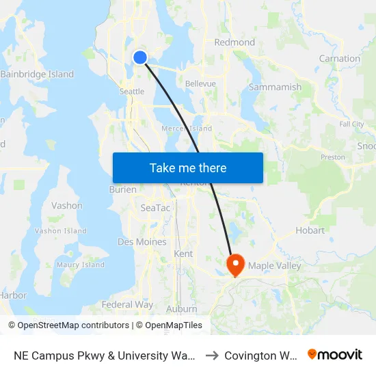 NE Campus Pkwy & University Way NE - Bay 2 to Covington WA USA map