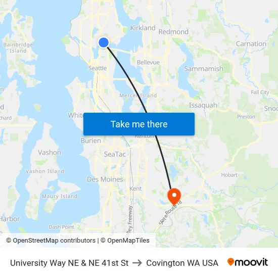 University Way NE & NE 41st St to Covington WA USA map