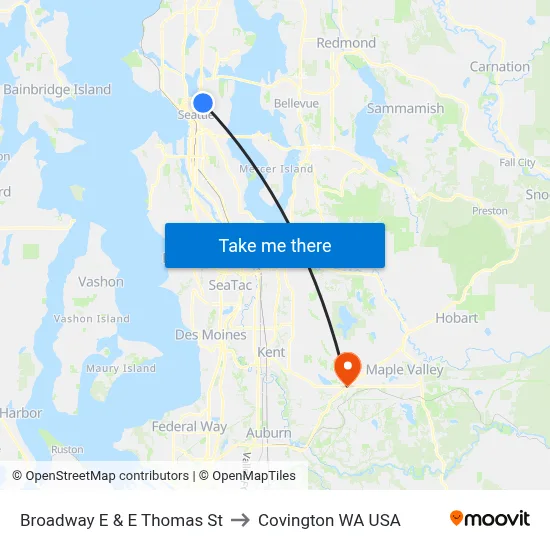 Broadway E & E Thomas St to Covington WA USA map
