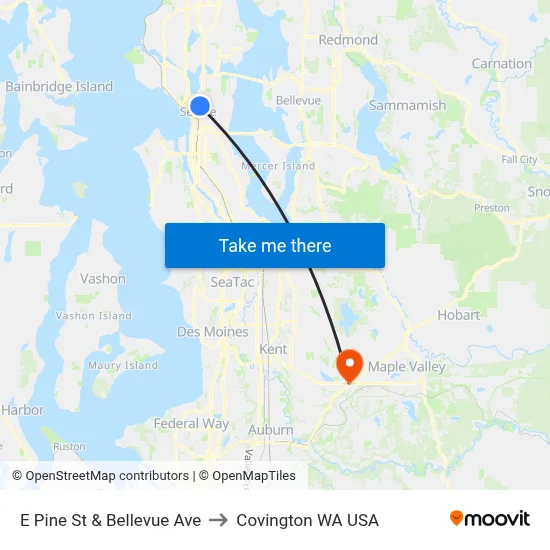 E Pine St & Bellevue Ave to Covington WA USA map