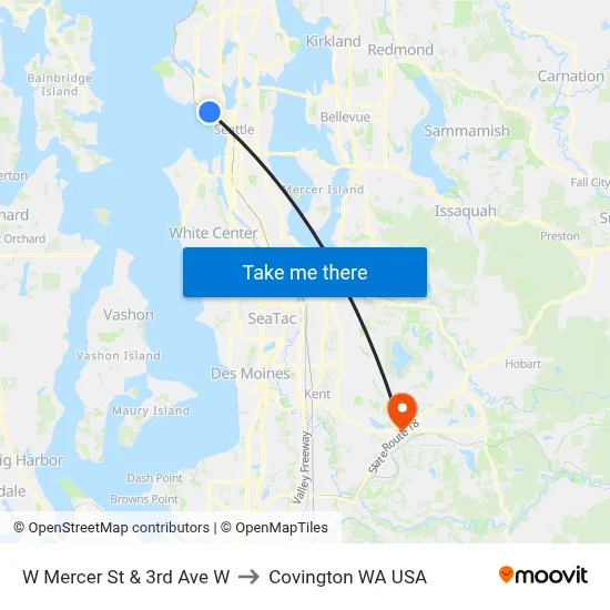 W Mercer St & 3rd Ave W to Covington WA USA map