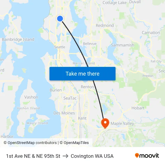 1st Ave NE & NE 95th St to Covington WA USA map