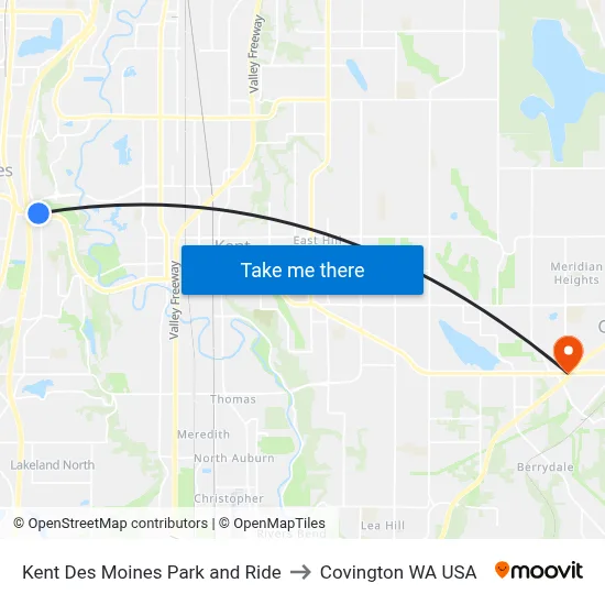 Kent Des Moines Park and Ride to Covington WA USA map