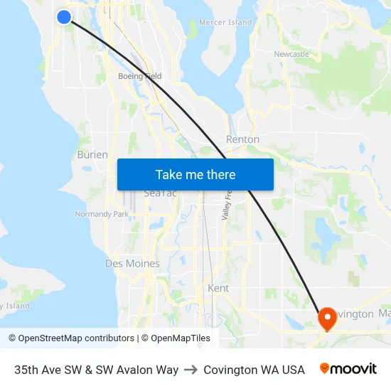 35th Ave SW & SW Avalon Way to Covington WA USA map