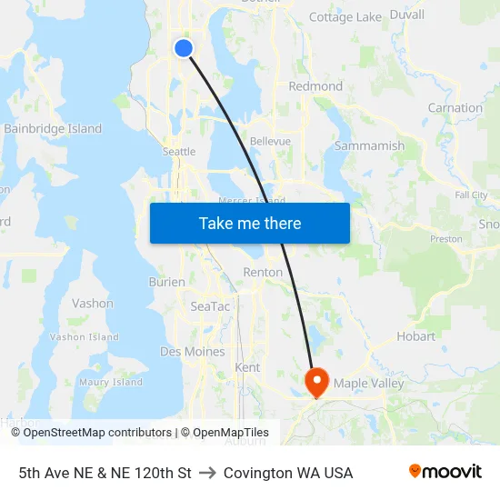 5th Ave NE & NE 120th St to Covington WA USA map