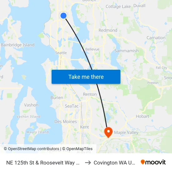 NE 125th St & Roosevelt Way NE to Covington WA USA map