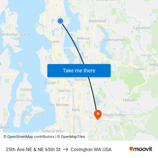 25th Ave NE & NE 65th St to Covington WA USA map