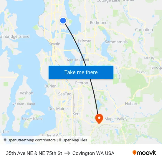 35th Ave NE & NE 75th St to Covington WA USA map