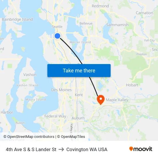 4th Ave S & S Lander St to Covington WA USA map