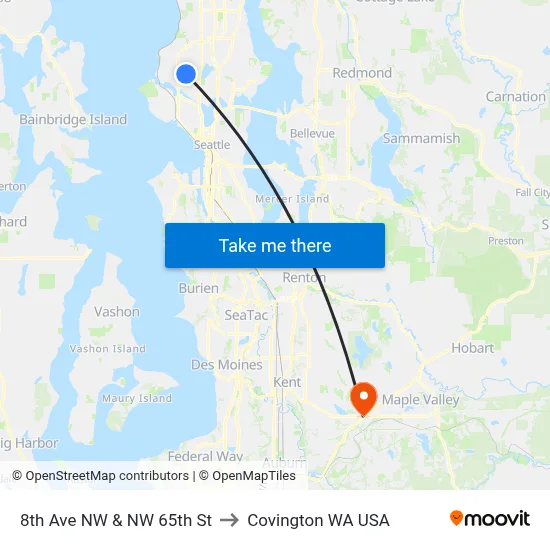 8th Ave NW & NW 65th St to Covington WA USA map