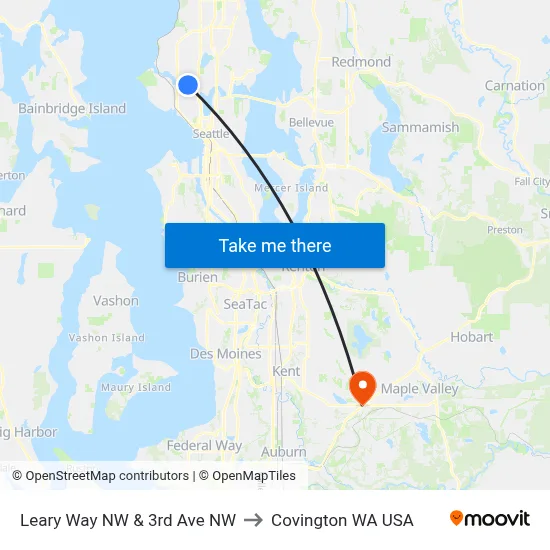 Leary Way NW & 3rd Ave NW to Covington WA USA map