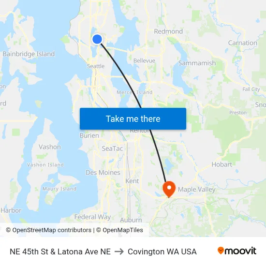 NE 45th St & Latona Ave NE to Covington WA USA map